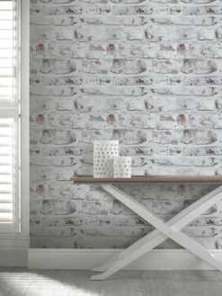 ARTHOUSE Whitewashed Brick Wall Wallpaper