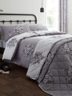 Catherine Lansfield Floral Bouquet Duvet Cover Set - Grey