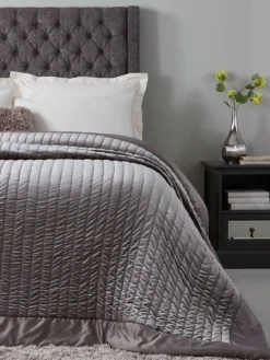 Very Home Luxury Velvet Bedspread Throw And Pillow Shams - Black