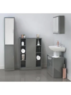 Lloyd Pascal Luna Hi-Gloss 2 Door Mirrored Bathroom Tallboy - Grey -Rust-Oleum || d-c-fix || Harris Sales LJRTJ SQ6 0000000005 GREY SLd4