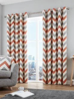 Fusion Chevron 100% Cotton Lined Eyelet Curtains
