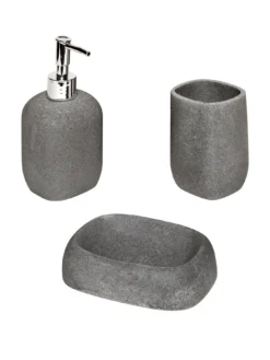 AQUALONA Grey Stone 3-Piece Bathroom Accessory Set