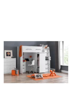 Julian Bowen Max High Sleeper Bed With Desk, Drawers, Pull Out Wardrobe And Hidden Cupboards - White