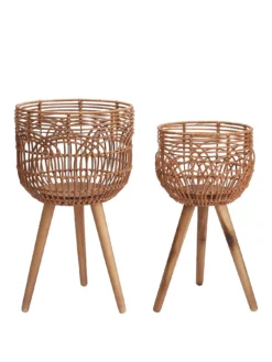 Very Home Rattan-Style Standing Planters - Set Of 2