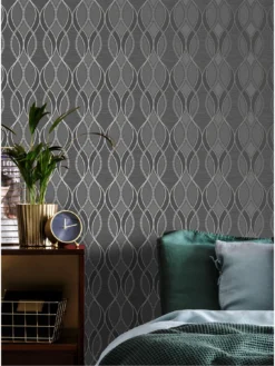 Sublime Ribbon Geo Charcoal Wallpaper