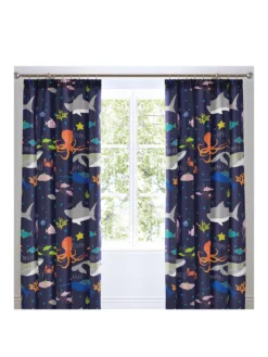 Bedlam Sea Life Glow In The Dark Lined Pleated Curtains