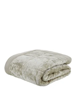 Catherine Lansfield Crushed Velvet Bedspread 220x220 - Natural