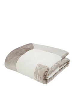 Catherine Lansfield Lattice Cut Velvet Bedspread Throw - Natural