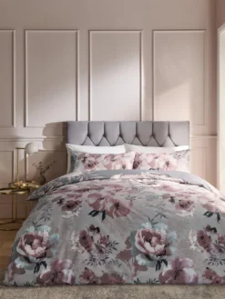 Catherine Lansfield Dramatic Floral Duvet Cover Set - Grey Pink