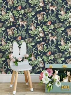 Rust-Oleum || d-c-fix || Harris Sales 30 Superfresco Easy Kids Woodland Animals Navy Wallpaper