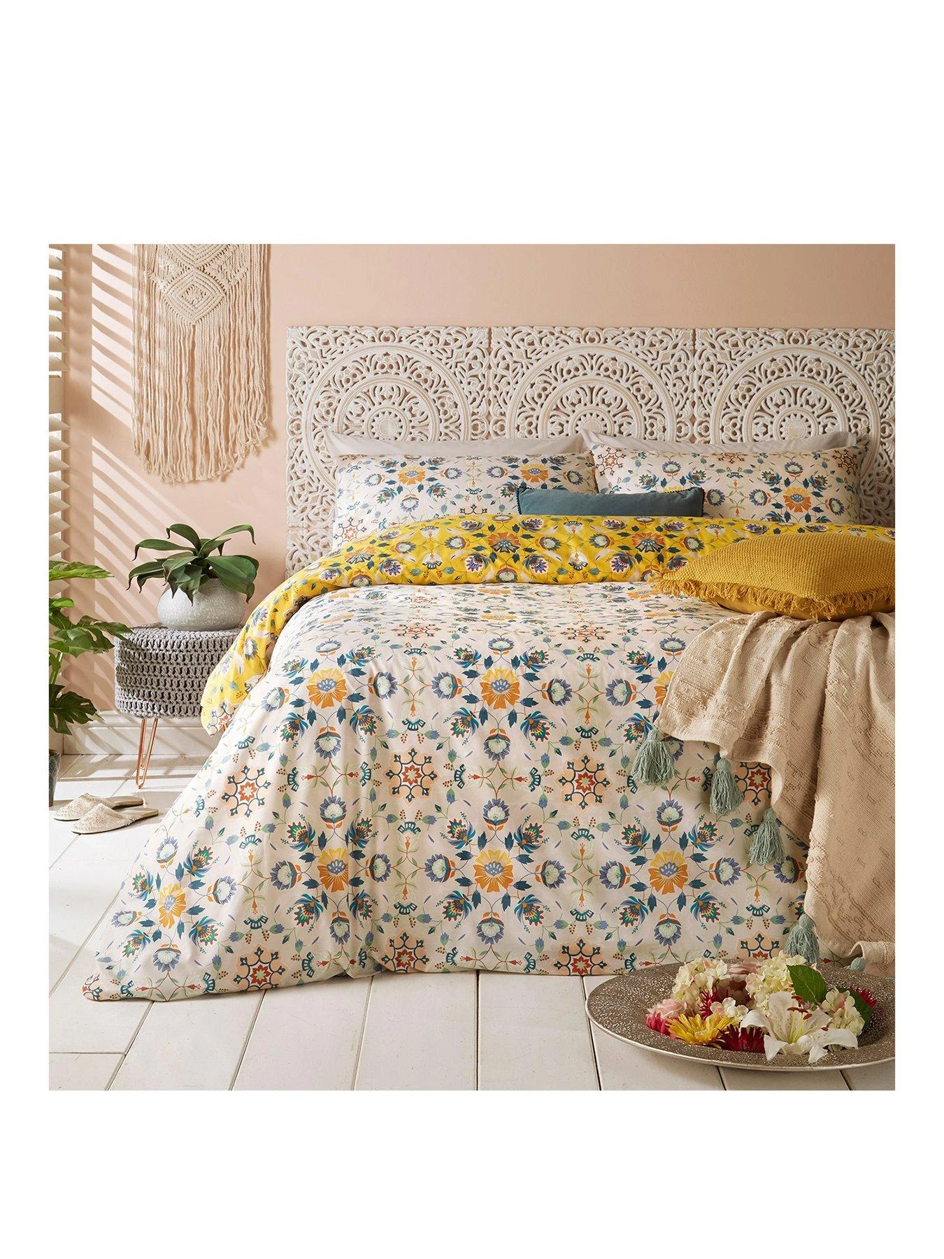 Furn Folk Flora Duvet Cover Set - Ochre 2 Furn Folk Flora Duvet Cover Set - Ochre - Image 2