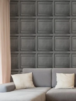 Fresco Wood Panel Grey Wallpaper