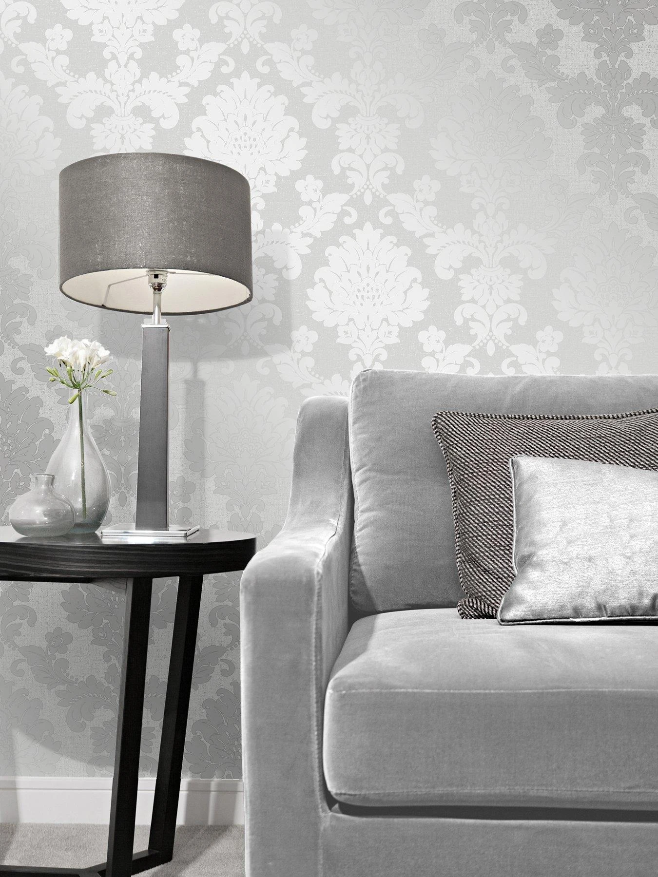 Fine Décor Fine Decor Quartz Damask Silver Glitter Wallpaper 1 Fine Décor Fine Decor Quartz Damask Silver Glitter Wallpaper