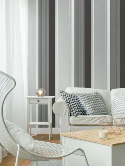 Crown Millie Charcoal Black Silver White Stripe Wallpaper