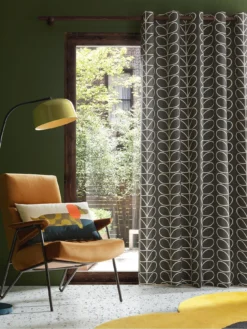 Orla Kiely Linear Stem Lined Eyelet Curtains - Charcoal