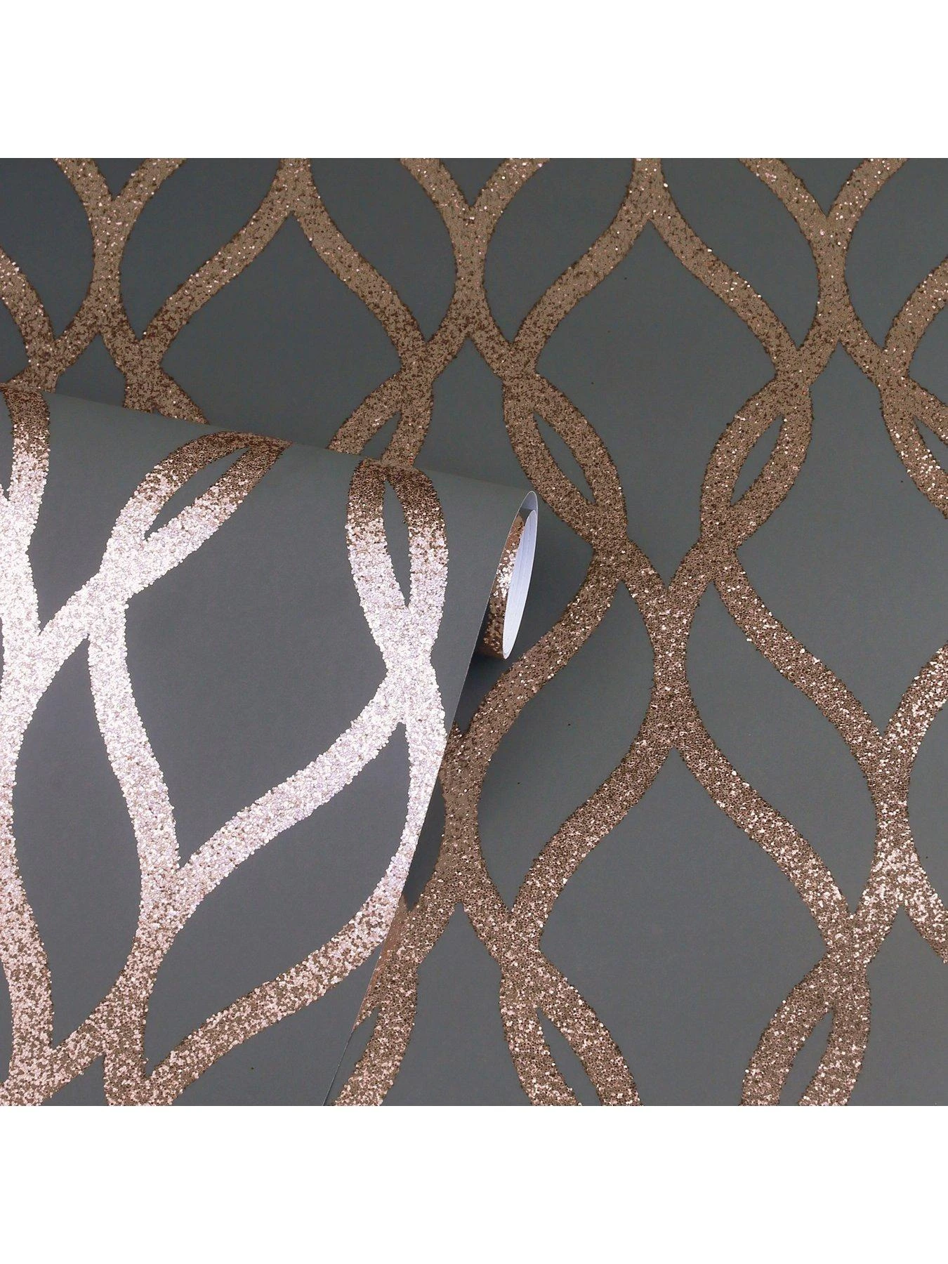 ARTHOUSE Sequin Trellis Charcoal/rose Gold Wallpaper 2 ARTHOUSE Sequin Trellis Charcoal/rose Gold Wallpaper - Image 2