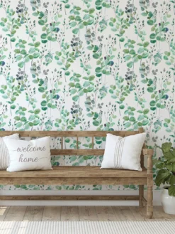 Fresco Watercolour Green Leaves Wallpaper