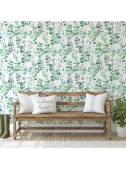 Fresco Watercolour Green Leaves Wallpaper -Rust-Oleum || d-c-fix || Harris Sales TQV4E SQ5 0000000329 WHITE GREEN RSr