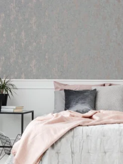 Sublime  Distressed Texture Grey Rose Gold Wallpaper