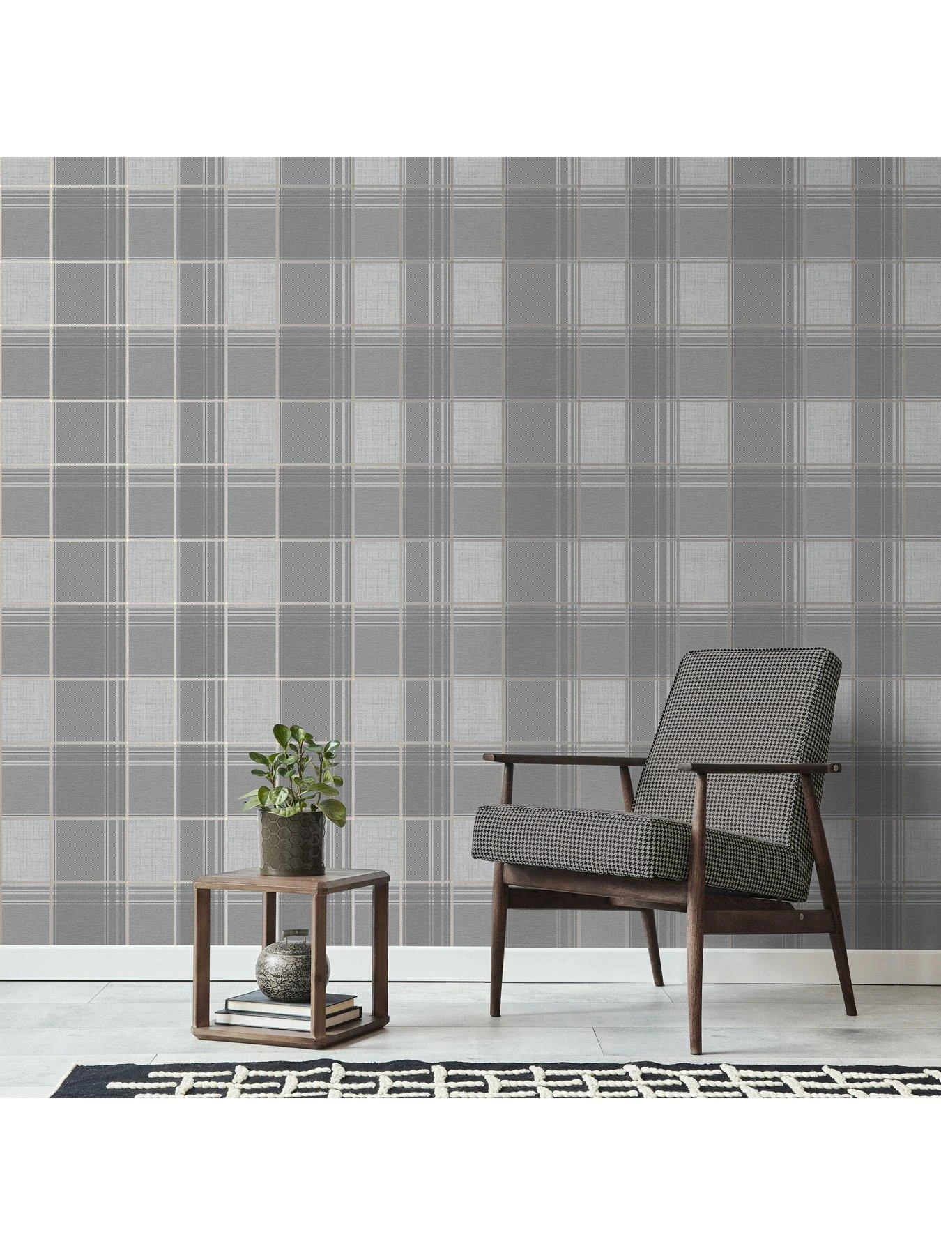 Fine D??cor Larson Check Charcoal/gold 3 Fine D??cor Larson Check Charcoal/gold - Image 3