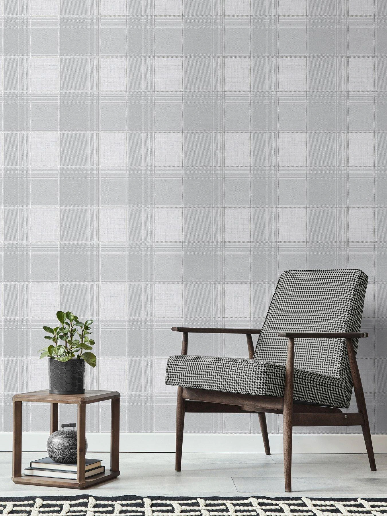 Fine D??cor Larson Check Grey/silver 1 Fine D??cor Larson Check Grey/silver