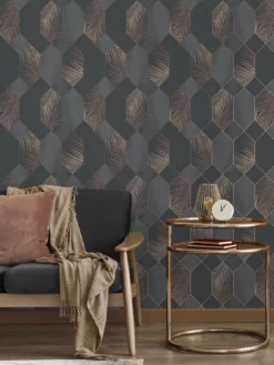 Fine Décor Miami Tropical Geo Charcoal/copper