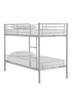 Very Home Domino Metal Bunk Bed Frame With Mattress Options - Ladder And Guard Rail On Top Bunk