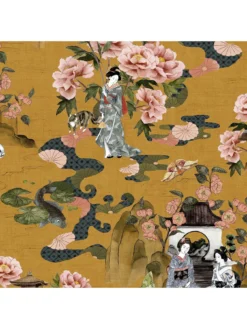 Paoletti Geisha Digitally Printed Traditional Floral Wallpaper -Rust-Oleum || d-c-fix || Harris Sales UWLPJ SQ3 0000001323 OCHRE SLd1