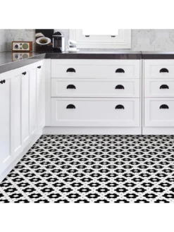 Floor Pops Pack Of 10 Biscotto Peel & Stick Floor Tiles -Rust-Oleum || d-c-fix || Harris Sales UZVGC SQ3 0000000019 BLACK WHITE SLd