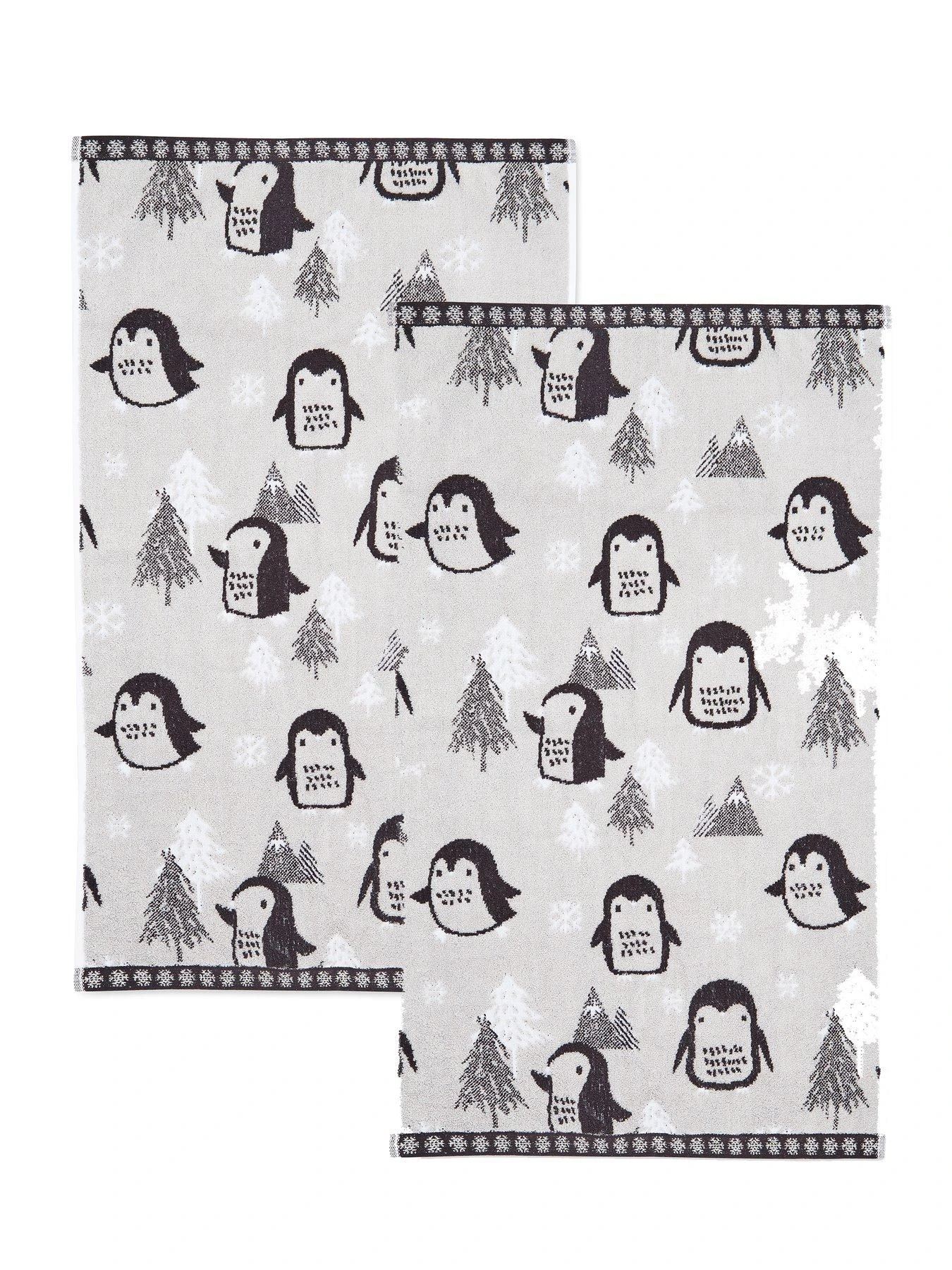 Catherine Lansfield Cosy Penguin Hand Towel Pair 2 Catherine Lansfield Cosy Penguin Hand Towel Pair - Image 2