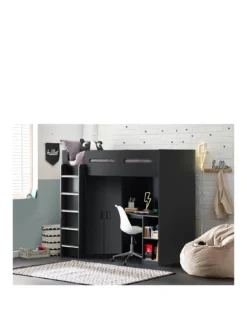 Julian Bowen Hercules High Sleeper With Wardrobe, Desk And Shelving - Grey