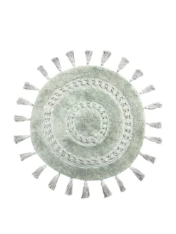 The Linen Yard  Circle Tassel Mandala Cotton Non-Slip Bathmat