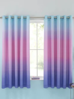 Catherine Lansfield Ombre Rainbow Clouds Lined Eyelet Curtains Two Panels