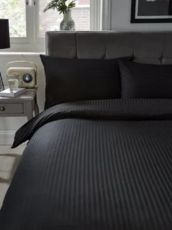 Very Home Luxury 300 Thread Count 100% Cotton Sateen Stripe Duvet Cover Set - Black -Rust-Oleum || d-c-fix || Harris Sales VBUCC SQ3 0000000004 BLACK SLd