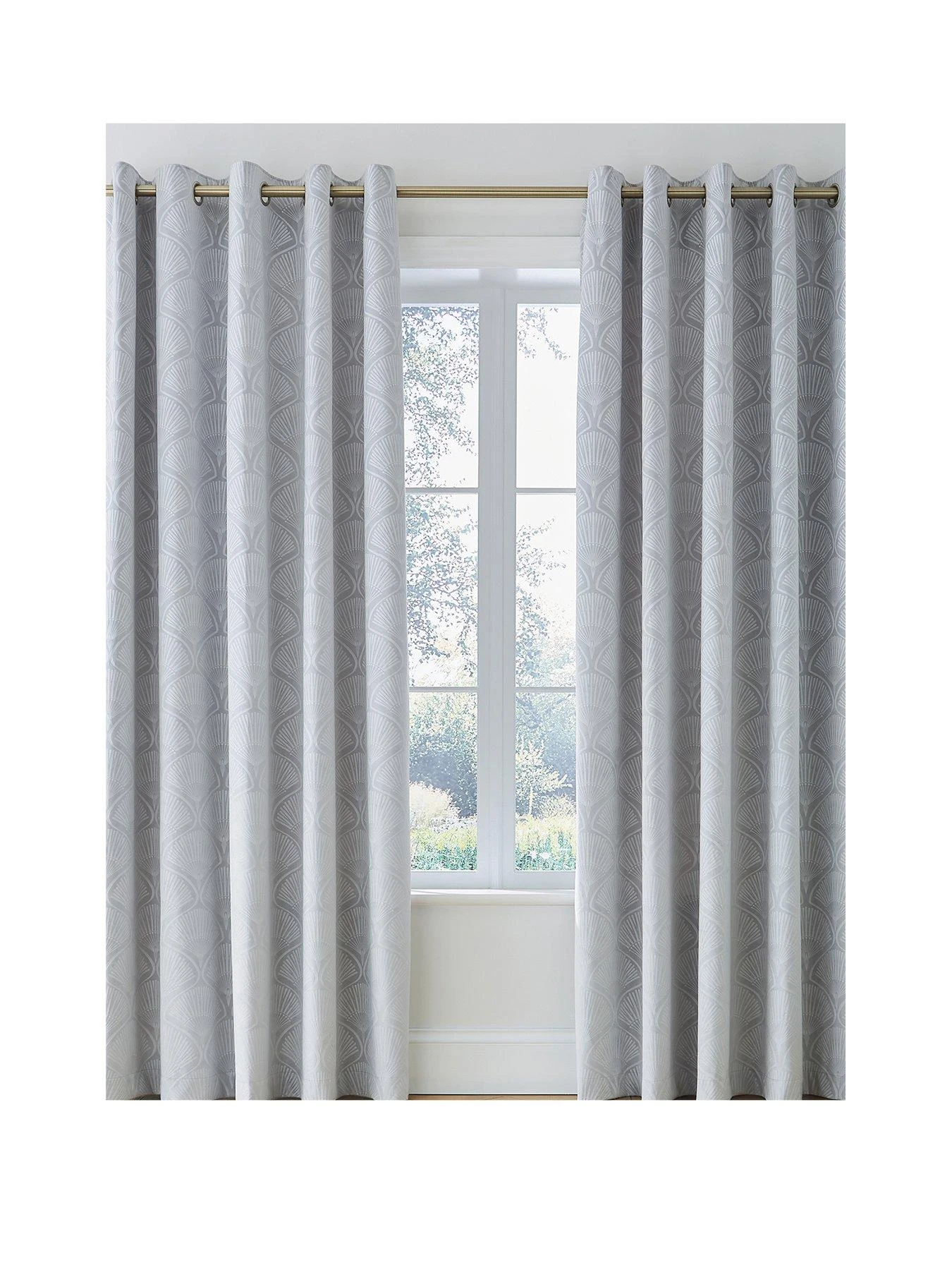 Catherine Lansfield Art Deco Pearl Eyelet Curtains In Silver 1 Catherine Lansfield Art Deco Pearl Eyelet Curtains In Silver