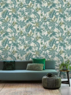 Rasch Emporium II Shimmering Oasis Wallpaper In Teal