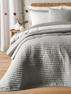 Bianca Cottonsoft Quilted Lines Bedspread Throw In Silver