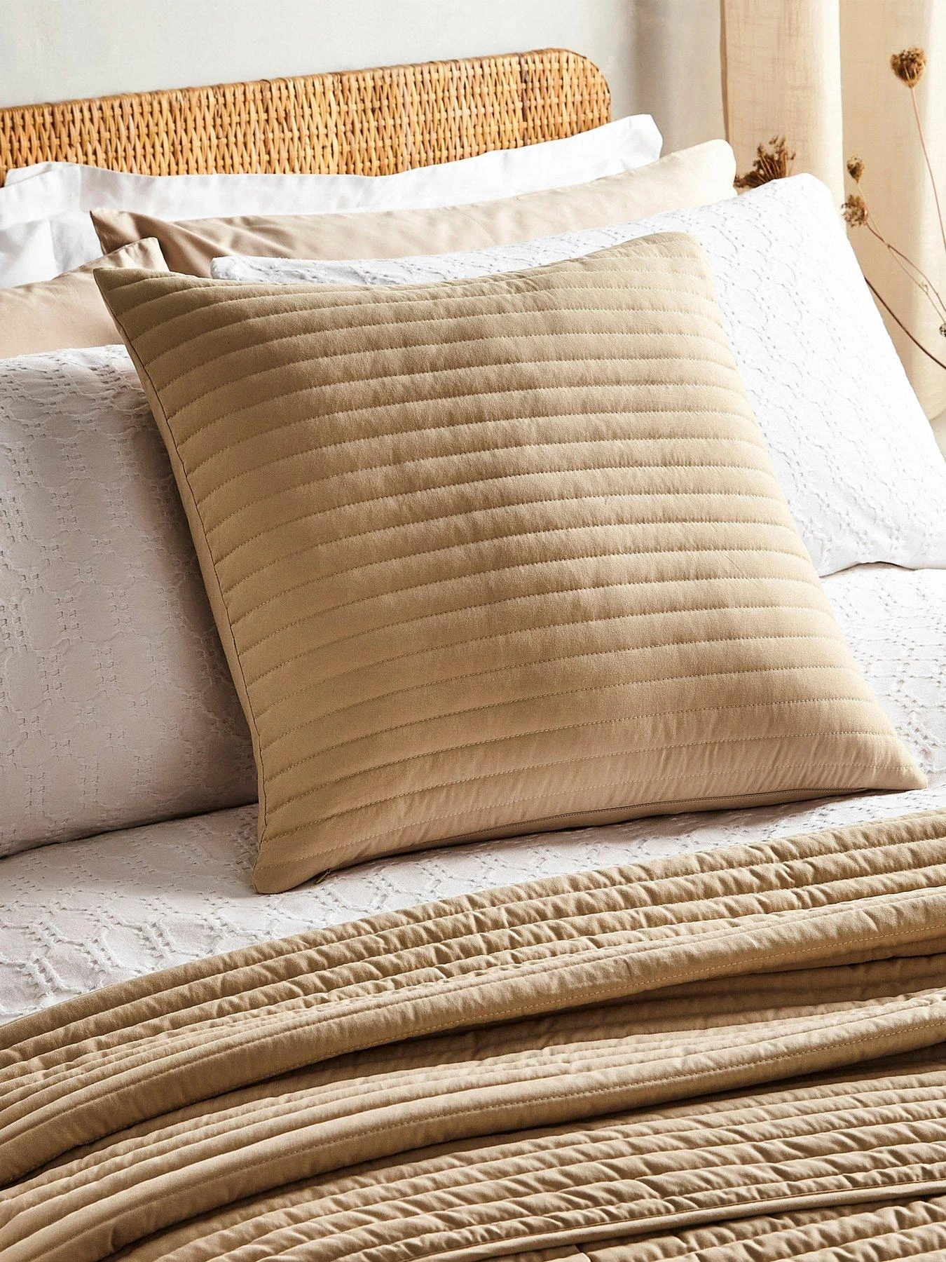 Bianca Cottonsoft Quilted Lines Filled Cushion In Natural 1 Bianca Cottonsoft Quilted Lines Filled Cushion In Natural