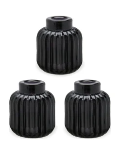 Very Home Set Of 3 Ribbed Candle Holders