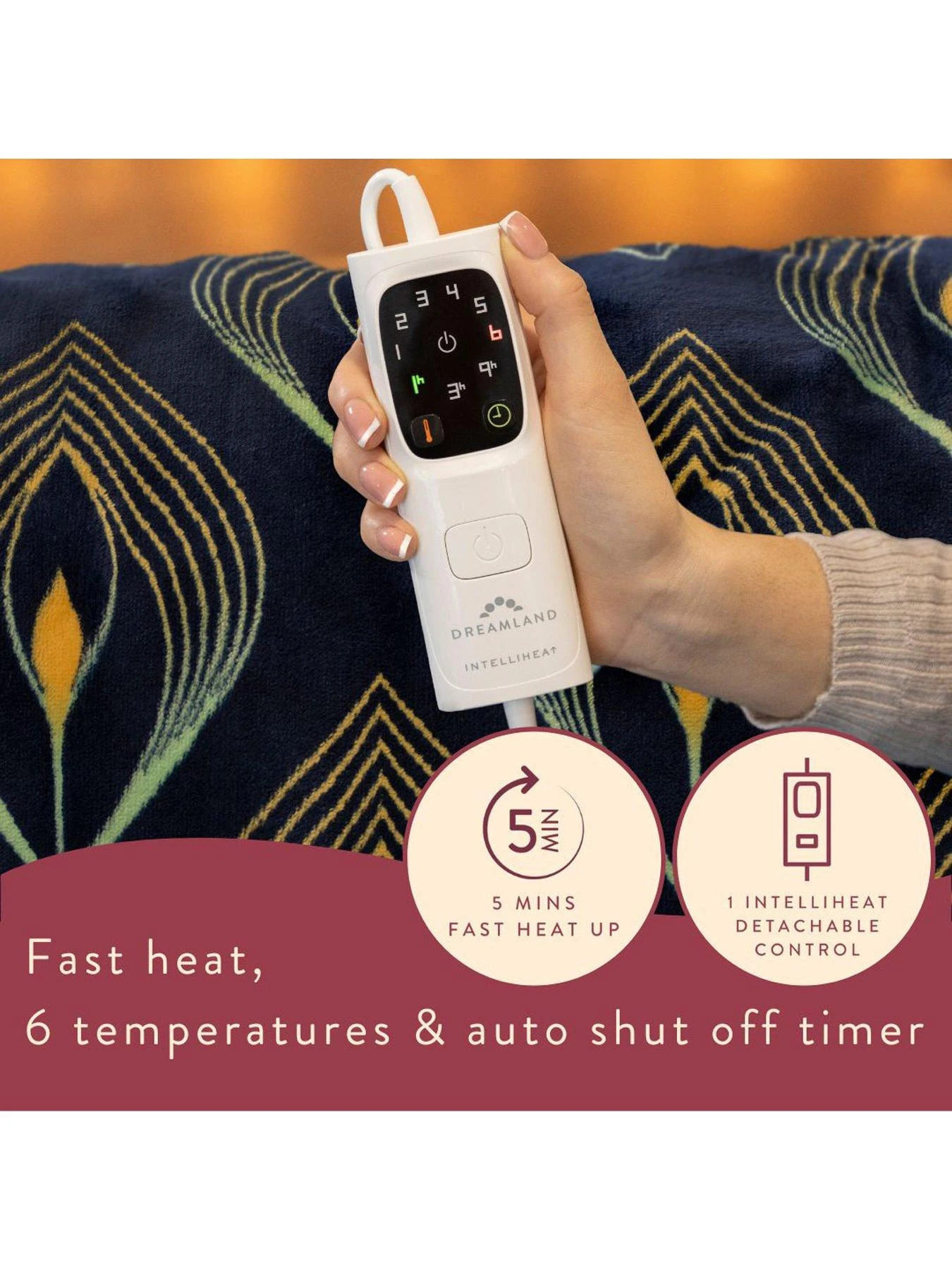 Dreamland Intelliheat Velvet Plush Patterned Heated Throw - Blue 3 Dreamland Intelliheat Velvet Plush Patterned Heated Throw - Blue - Image 3