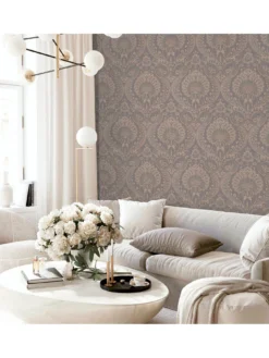 ARTHOUSE Luxe Damask Chocolate Rose Gold Wallpaper