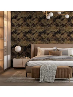 ARTHOUSE Textured Palm Gold And Chocolate Wallpaper