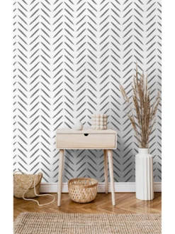 Holden D??cor Chevron Brush Marks Wallpaper - Black And White -Rust-Oleum || d-c-fix || Harris Sales VMQCO SQ3 0000000099 N A SLd
