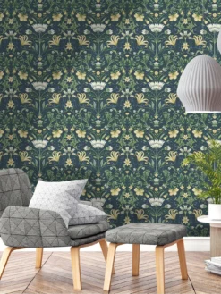 Holden Décor Vintage Floral Wallpaper -navy