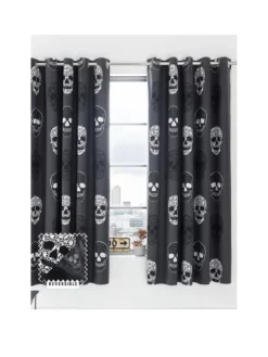 Catherine Lansfield Skulls 66x72 Inch Reversible Eyelet Curtains Grey