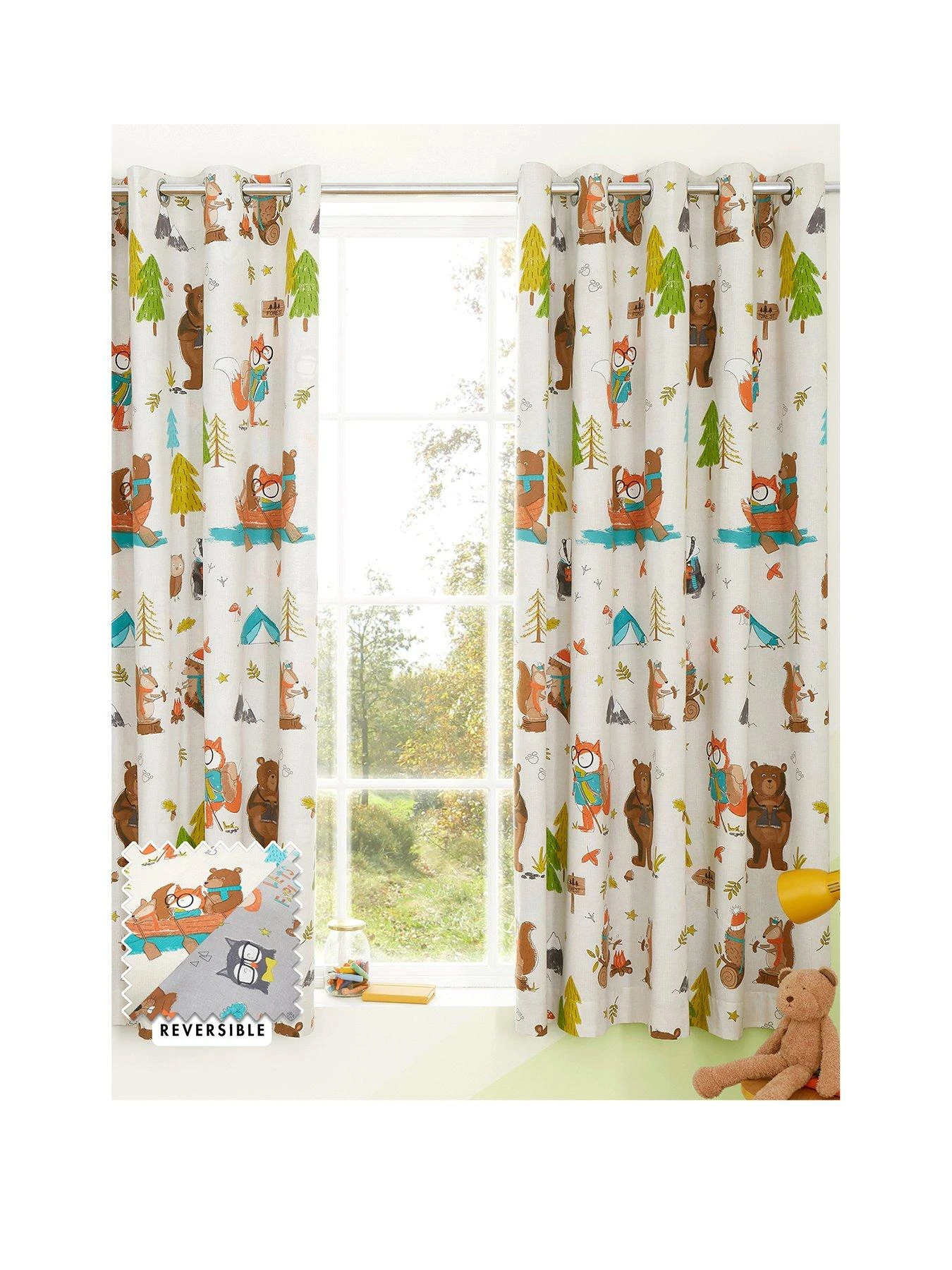 Catherine Lansfield Woodland Adventure 66x72 Inch Reversible Eyelet Curtains 1 Catherine Lansfield Woodland Adventure 66x72 Inch Reversible Eyelet Curtains