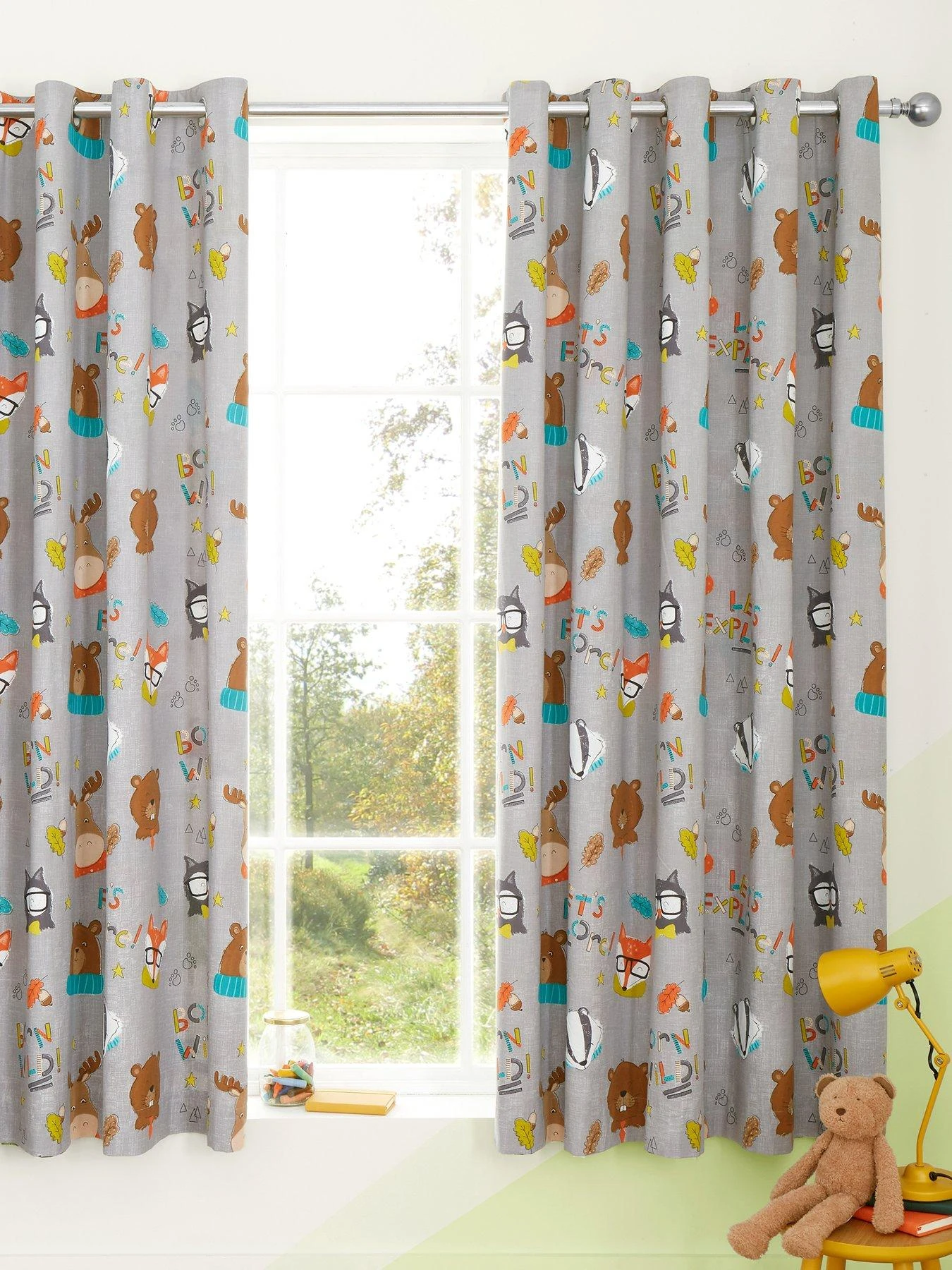 Catherine Lansfield Woodland Adventure 66x72 Inch Reversible Eyelet Curtains 2 Catherine Lansfield Woodland Adventure 66x72 Inch Reversible Eyelet Curtains - Image 2