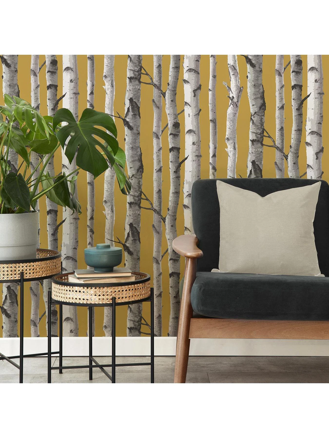 Fine Décor Birch Tree Wallpaper - Mustard 2 Fine Décor Birch Tree Wallpaper - Mustard - Image 2