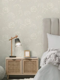 Fine Décor Grace Allium Wallpaper - Stone