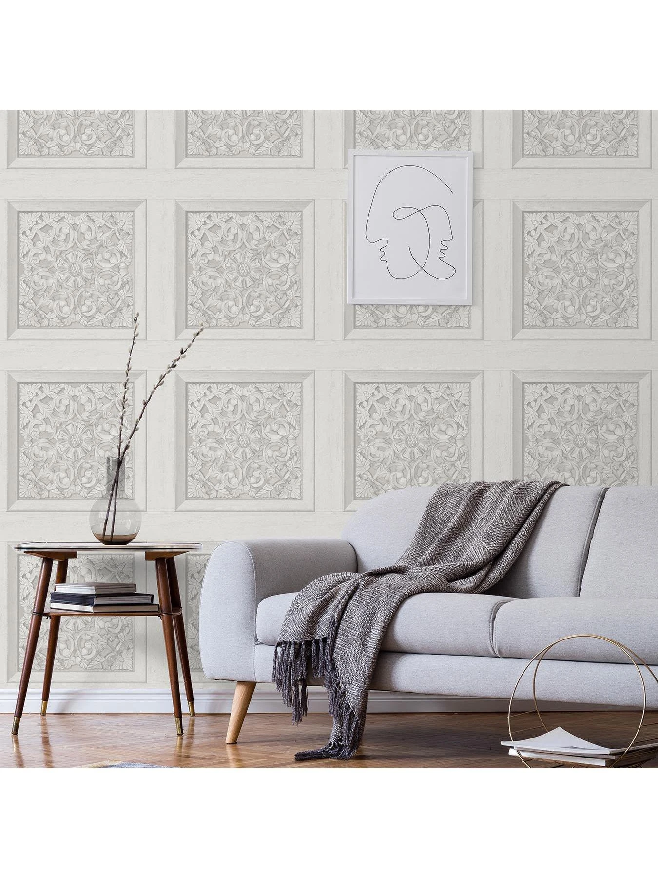 Fine Décor Carved Panel Wallpaper - Grey 2 Fine Décor Carved Panel Wallpaper - Grey - Image 2